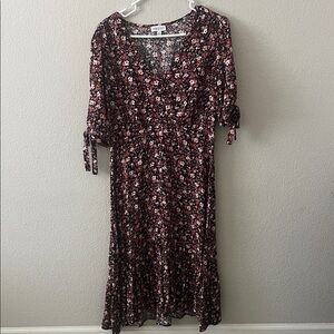 Luxology Black and Pink Floral Midi Dress